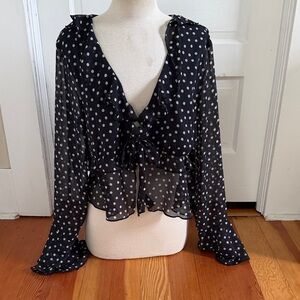 American Eagle Navy Blue Polka Dot Top L/XL